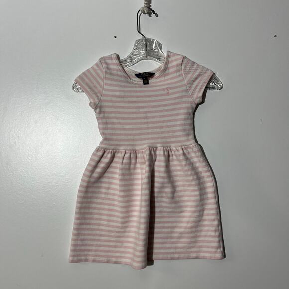 Polo Ralph‎ Lauren Pink & White Striped Short Sleeve Dress Baby Girl Size 6 - Picture 1 of 6